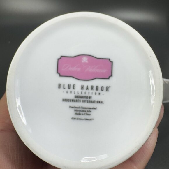 Debra Valencia Coffee Mug Cup Blue Harbor Pink And Gray Floral Dragonfly 16oz - Picture 5 of 11